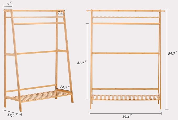 COPREE Bamboo Garment Coat Clothes Hanging Heavy Duty Rack - Image 5