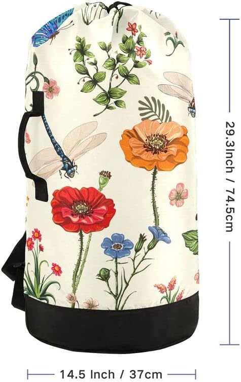 VIGTRO Spring Flowers Dragonflies Large Heavy Duty Laundry Backpack Hamper - Image 3