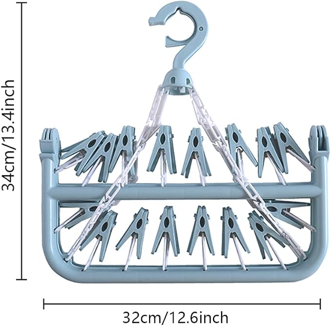32 Clips Folding Laundry Hanger, Laundry Drying Rack Folding Sock Hanger - Image 2