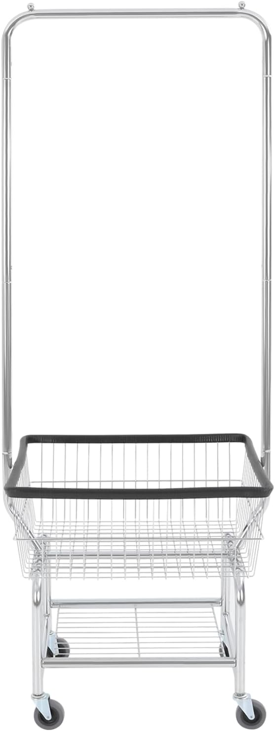 Wire Laundry Cart with Hanging Rack, Metal Laundry Basket with Wheels, Rolling - Image 3