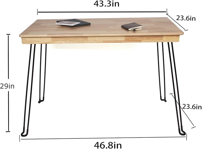 Wooden Folding Desk Portable Folding Wood Table 43in Fold-Down Workbench No - Image 3