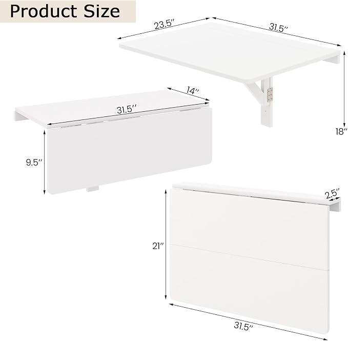 Giantex Wall Mounted Folding Table, 31.5" x 23.5" Wood Murphy Desk Drop-Leaf - Image 3