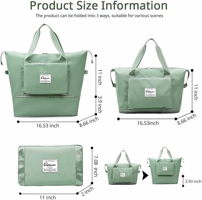 Large Capacity Foldable Travel Bag Expandable Portable Carry on Bag Dry&Wet - Image 3