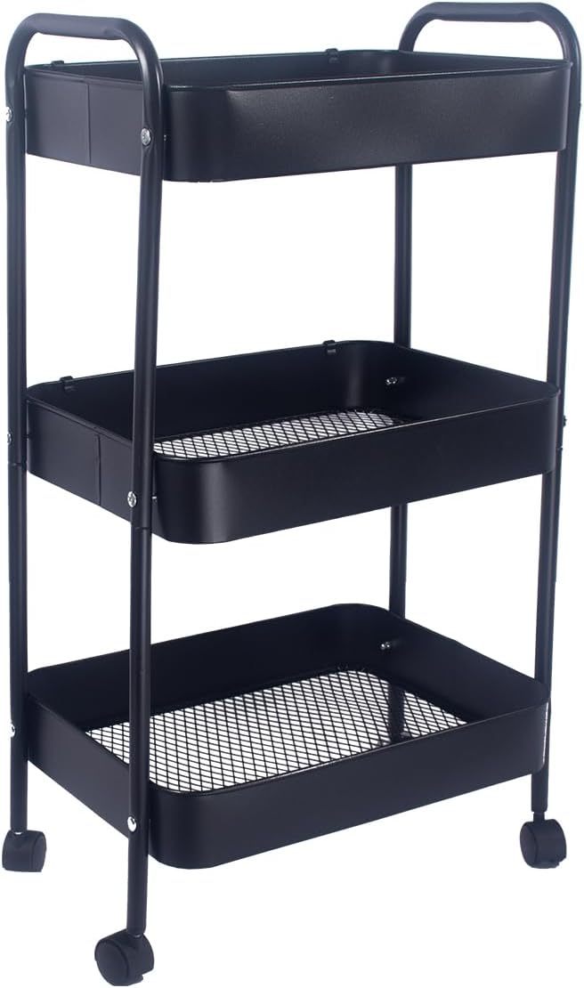 XIUSHE 3-Tier Metal Utility Cart Rolling Storage Organizer, Portable and Sturdy - Image 7