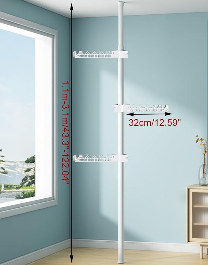 3-Tier Clothes Drying Rack Adjustable Coat Hanger Garment Stand Floor to - Image 2