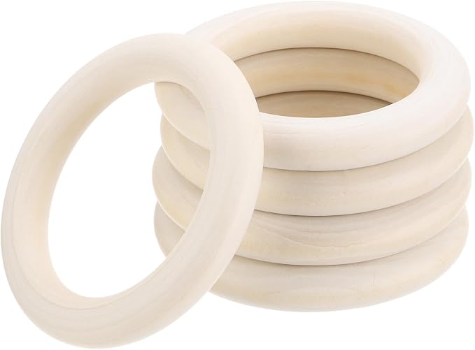 MECCANIXITY 5pcs 3.9" Unfinished Wooden Rings Smooth Natural Wood Macrame Rings by MECCANIXITY