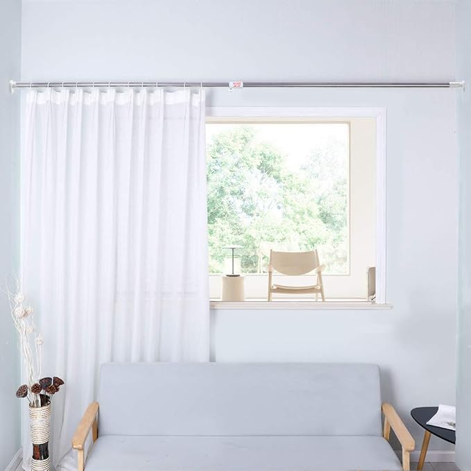 BAOYOUNI Adjustable Shower Window Curtain Tension Rod Oval Head Decorative - Image 2