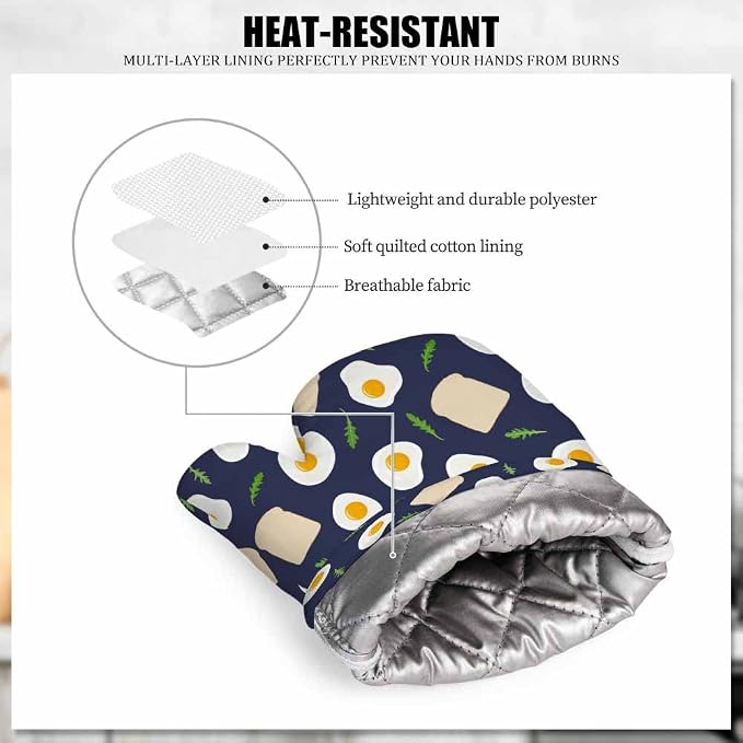 Mxocom Fried Eggs Toast Bread and Arugula Silicone Oven Mitts and Pot Holders - Image 5