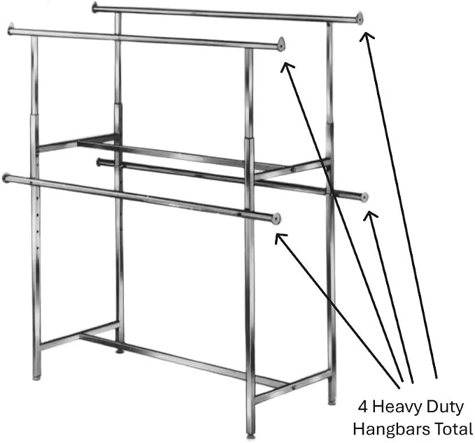 Econoco Double Bar Garment Rack, Adjustable Height 49–70in, Chrome Clothing Rack - Image 2