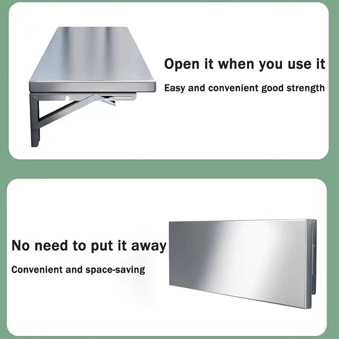 Folding Concession Shelf Stainless Steel Wall Table 24" 36" 40" Floating - Image 6