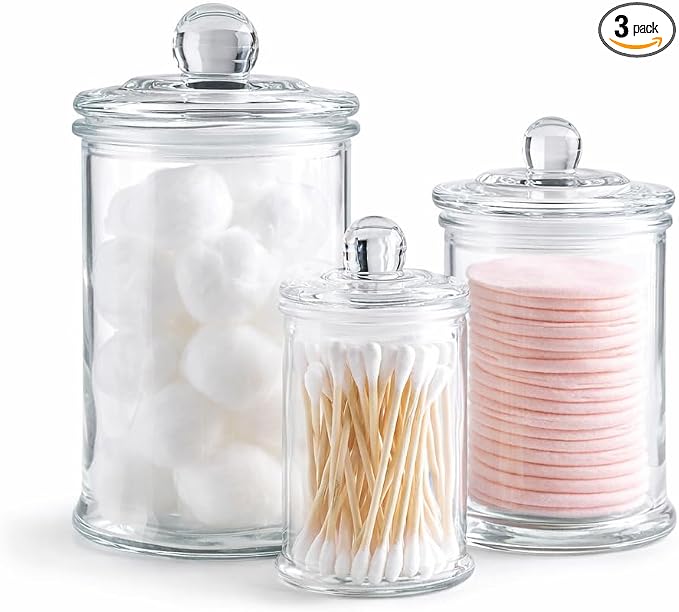 KMWARES 3PCs Set Small Mini Clear Glass Premium Quality Apothecary by KMwares