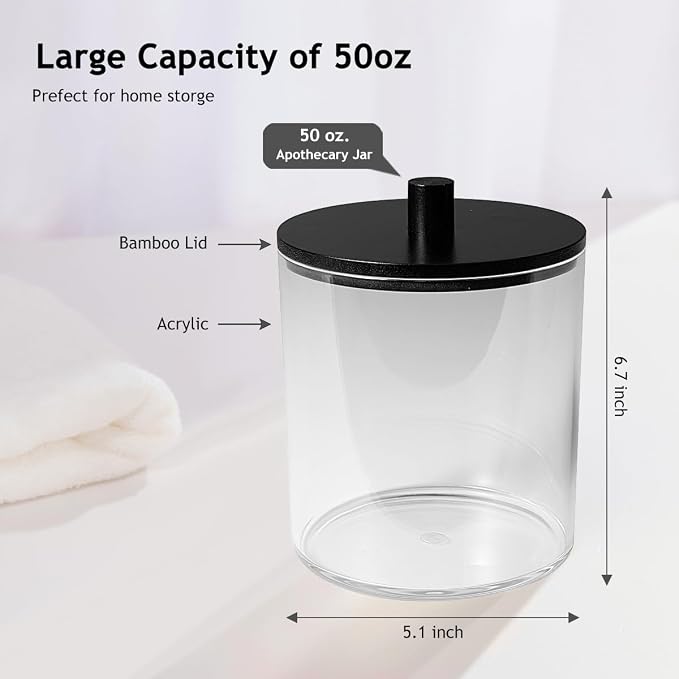 SheeChung 3 Pack 50oz Matte Black Bamboo Lid Apothecary Jar, Modern Laundry - Image 3