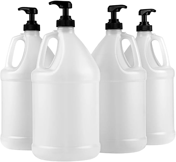 1-Gallon Plastic Jug with Pump Dispenser & Black Screw Caps - Image 2