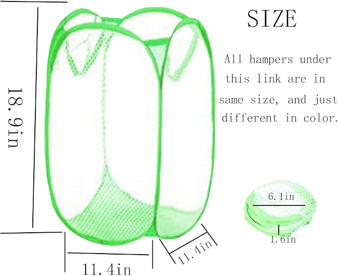 Qtopun Mesh Popup Laundry Hamper, 4 Pack Foldable Portable Dirty Clothes Basket - Image 3