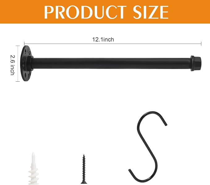 6 Pcs Industrial Pipe Clothes Bar 12 Inch Rustic Black Iron Pipe Clothing Rack - Image 2