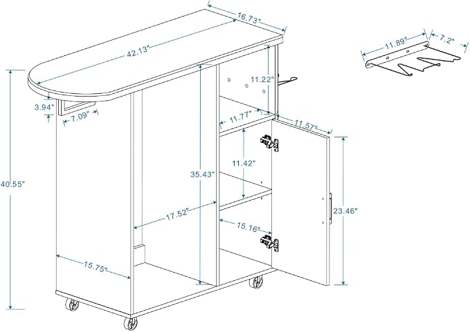 Ironing Cart Cabinet with Rolling Ironing Board, Space-Saving Storage Shelves & - Image 2
