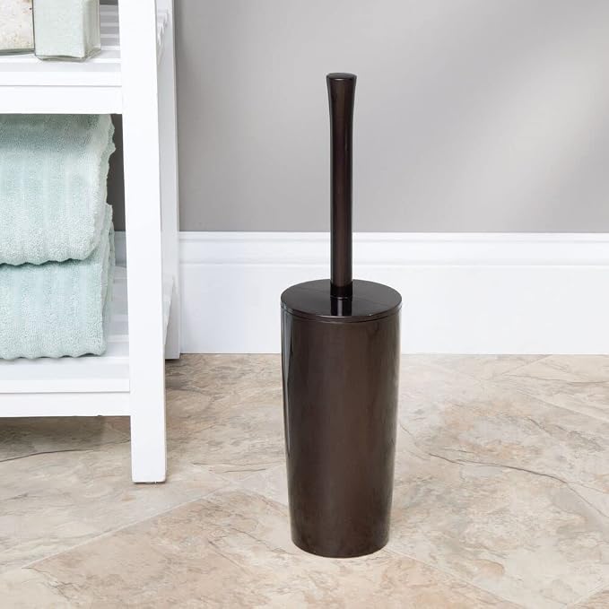 mDesign Slim Plastic Toilet Bowl Brush and Holder Set, Modern Compact Storage - Image 2