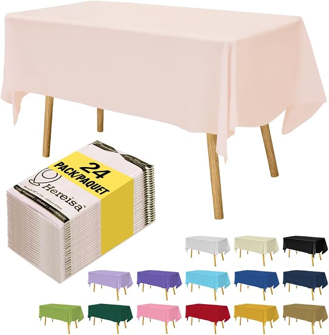 Blush Pink Disposable Plastic Table Cloth by Hereisa