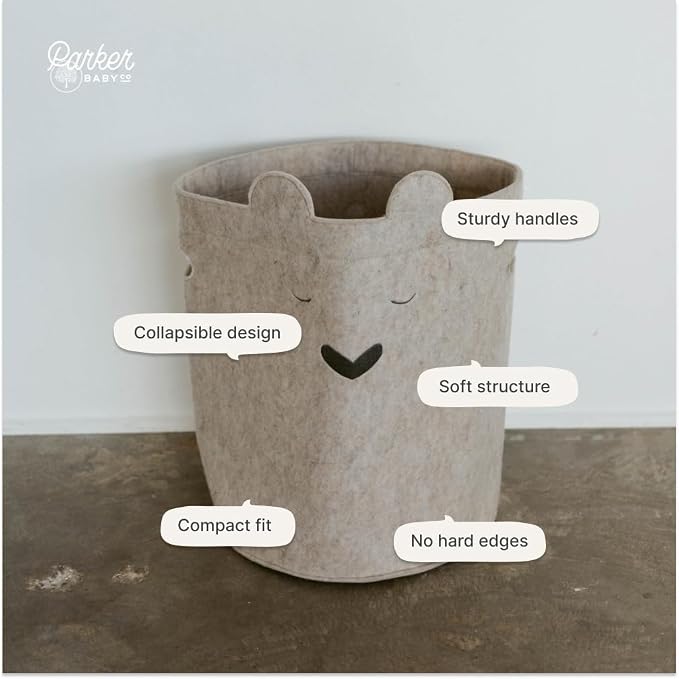 Parker Baby Bear Felt Laundry Hamper | Spacious & Collapsable Storage Basket - Image 5