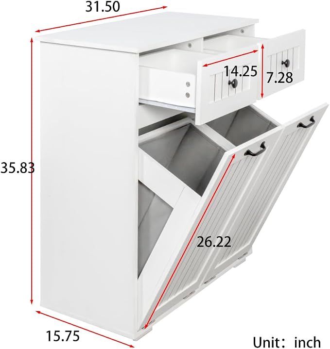 White Laundry Cabinet with 2 Removable Laundry Baskets & 2 Drawers – Laundry - Image 2