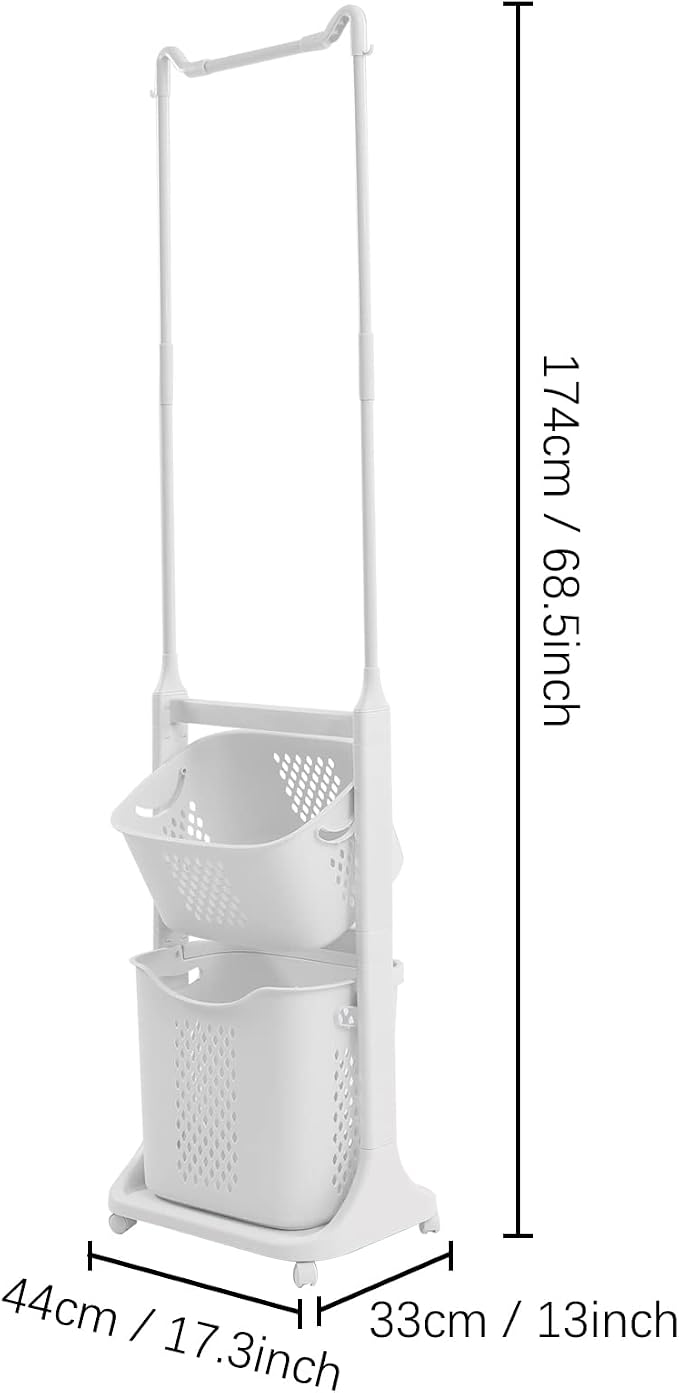 Laundry Sorter Cart with Clothes Rack 2 Layer Laundry Hamper Basket with - Image 2