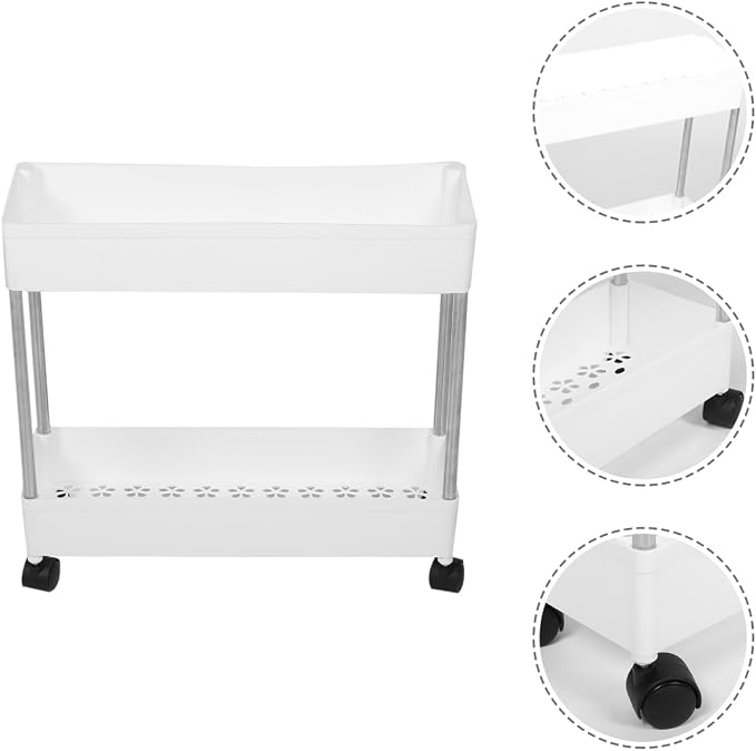 Housoutil Slim Rolling Storage Cart, 2-Tier Mobile Shelving Unit, Laundry Room - Image 7