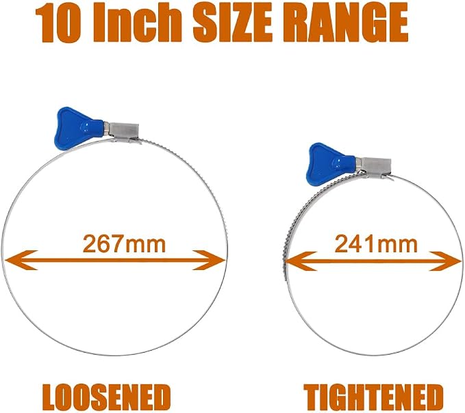 ISPINNER 2pcs 10 Inch Key-Type 304 Stainless Steel Worm Gear Hose Clamps - Image 5