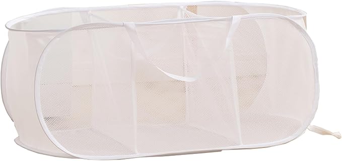 Mesh Laundry Hamper Basket, Sturdy 3 Compartments Laundry Basket, Foldable Pop by TANOVCEP