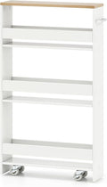 Small Kitchen Cart, 4-Tier Slim Rolling Island w/Handle, Laundry Room Storage by IFANNY