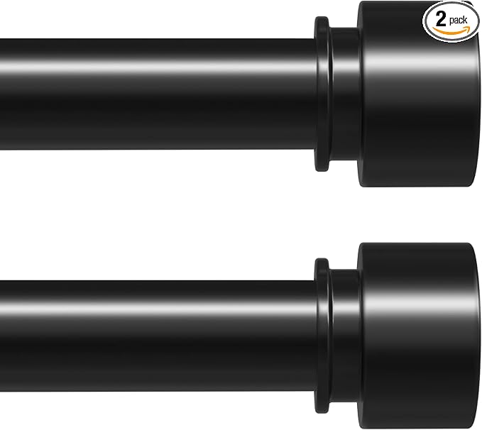 Black Curtain Rods 2 Pack for Windows 28 to 48 Inch, Heavy Duty 1'' Diameter by VOIIYCurtainRods