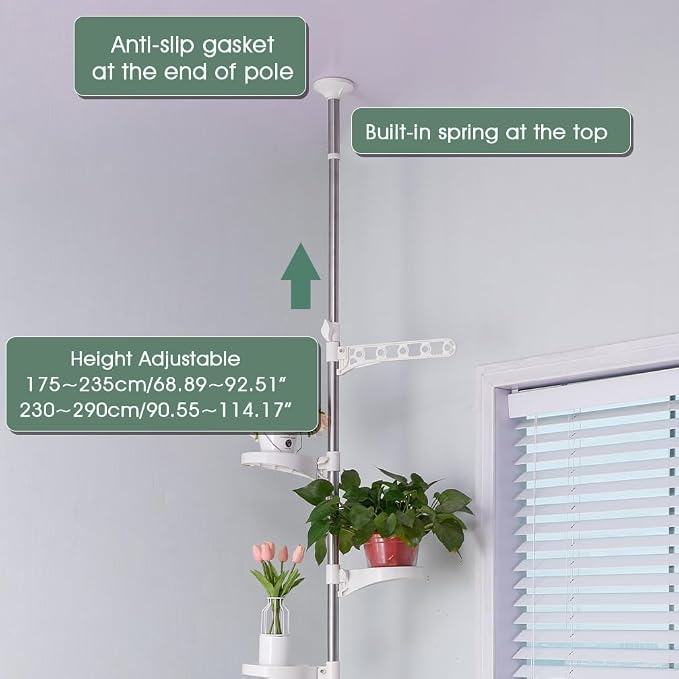 Hershii 5-Layer Indoor Plant Pole Spring Tension Rod Corner Flower Display Rack - Image 3