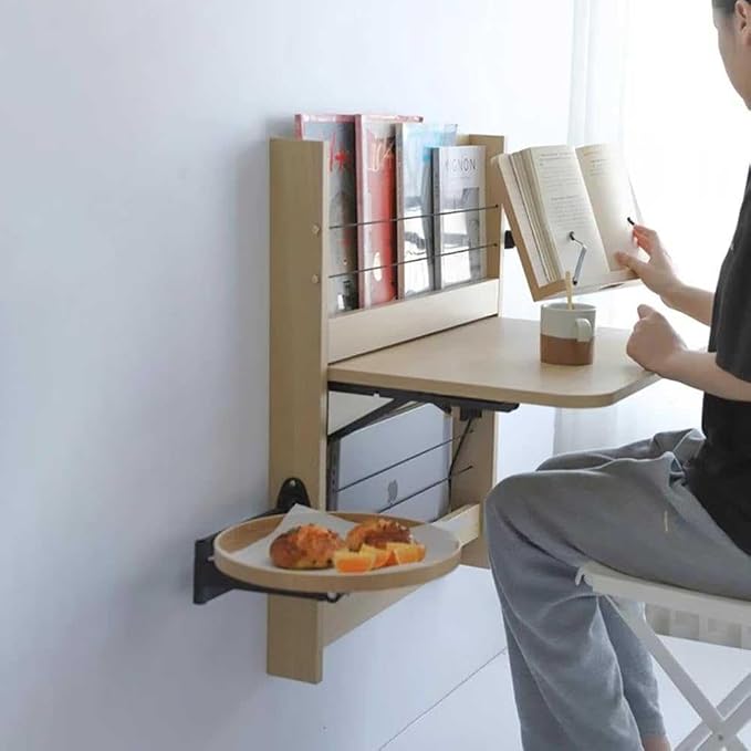 Small Round Wall-Mounted Table, Folding Retractable Coffee Table, Made of Solid - Image 7