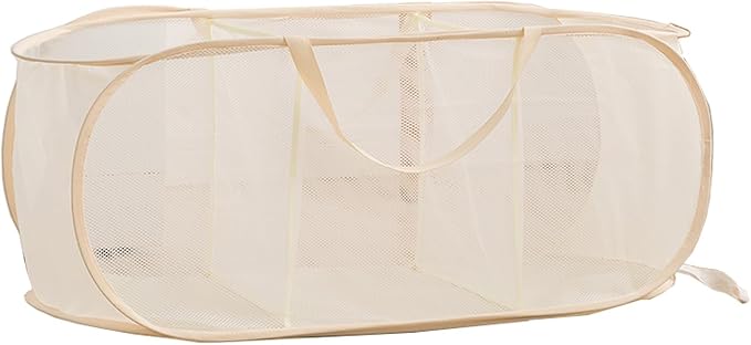 Mesh Laundry Hamper Basket, Sturdy 3 Compartments Laundry Basket, Foldable Pop by TANOVCEP