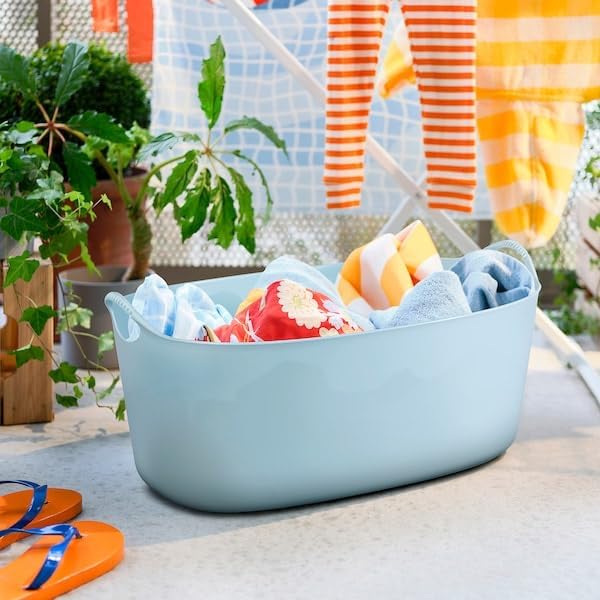 TORKIS Flexible Laundry Basket, 9 Gallon – Pale Blue Plastic Hamper - Image 2