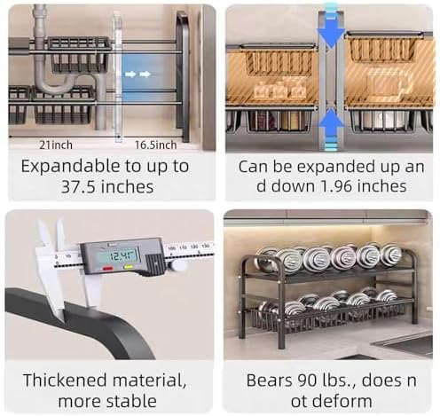 Under Sink Organizer，2 Tier Expandable Heavy Duty Metal Shelf，with 5 Removable - Image 3