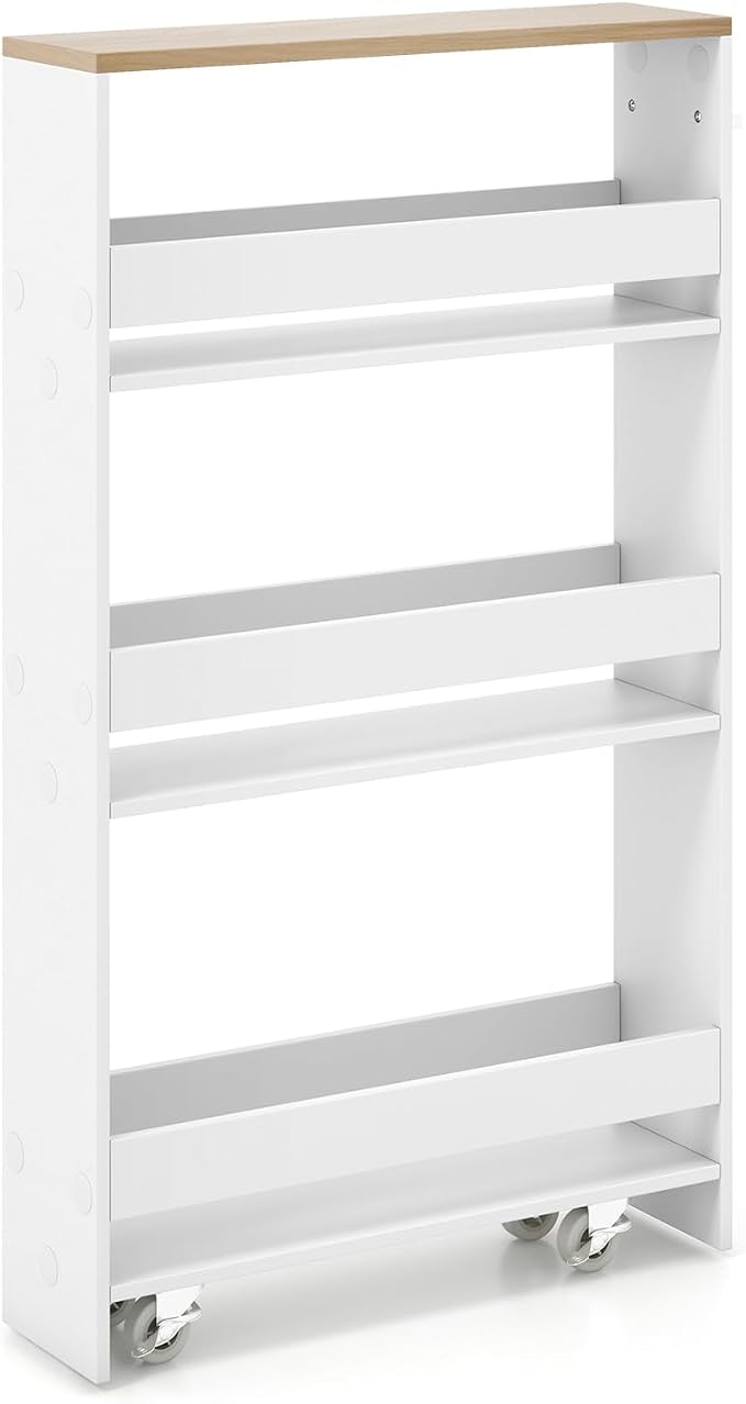 Slim Rolling Storage Cart, 4-Tier Kitchen Utility Carts on Wheels, Wood - Image 9
