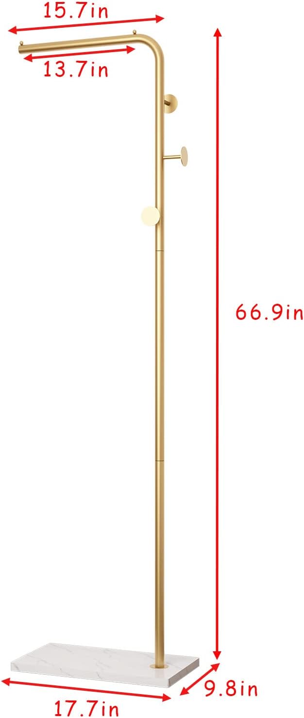 Gold Coat Rack with White Base, Freestanding Entryway Rack with 3 Hooks - Image 3