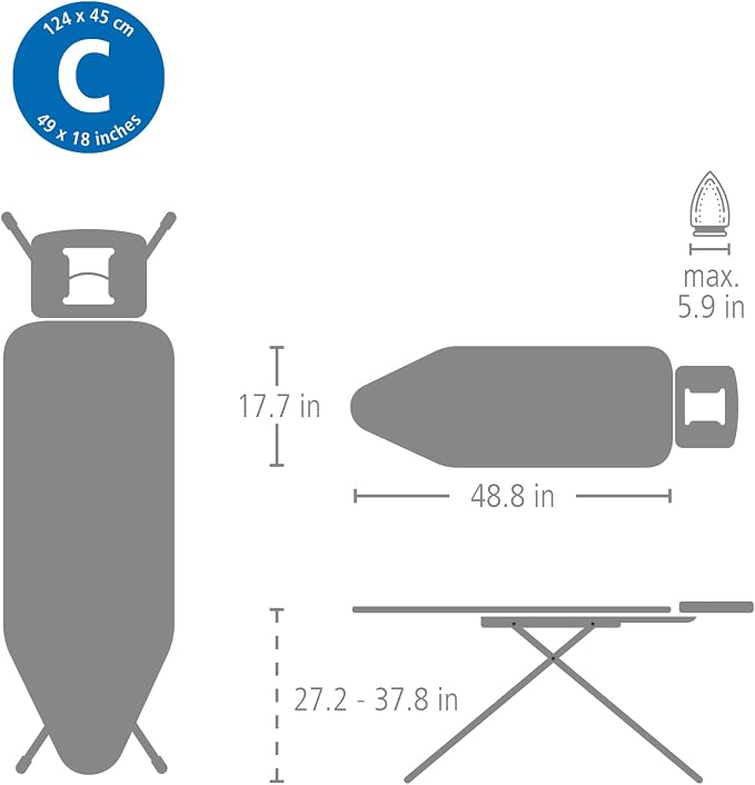 Brabantia Size C Ironing Board 7 Height Options, Solid Steam Iron Rest Holder - Image 7