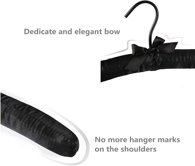 Black Satin Padded Sweater Hangers 5 Pack, Blouse Hanger - Image 4