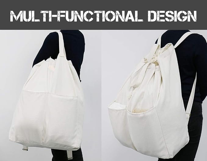 Pack of 2, 100% Breathable Cotton Canvas Laundry Backpack - Image 3