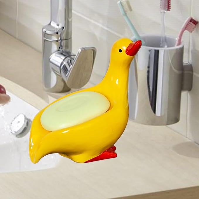 Adorable Laundry Sponge Storage Case -Duck-Shaped Ceramic Soap Dis, Cute - Image 4