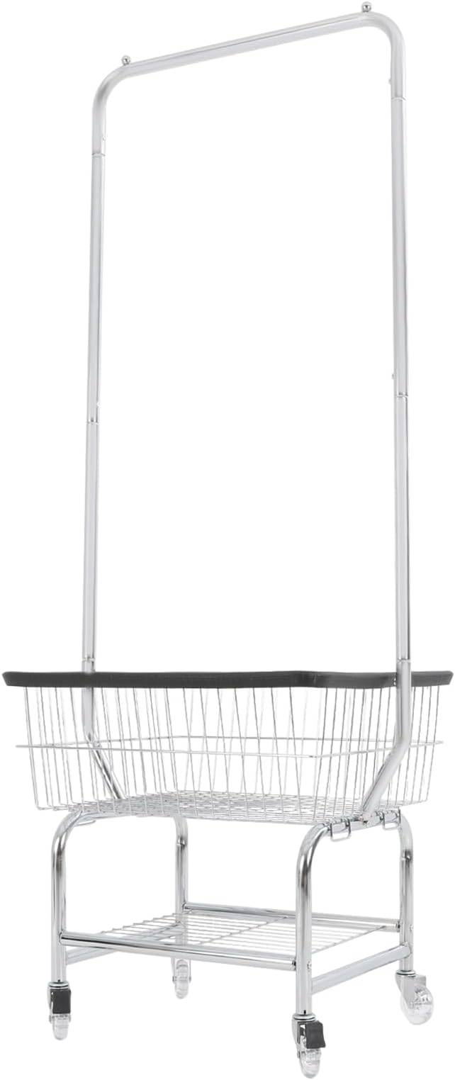 Laundry Cart with Hanging Rack 4-Bushel Rolling Laundry Hamper Basket Cart - Image 5