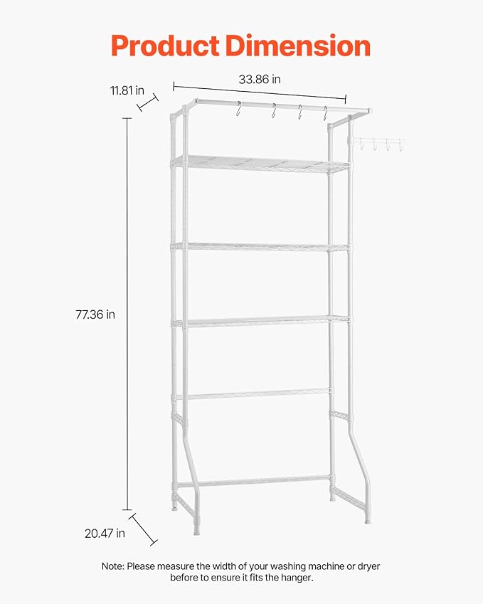 VEVOR Over The Washer and Dryer Storage Shelf, 3 Tier Laundry Room Drying Rack - Image 3