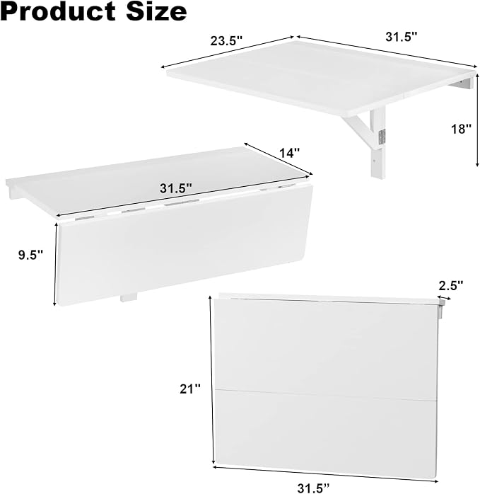 Wall Mounted Folding Table, 31.5" x 23.5" Floating Desk - Image 2