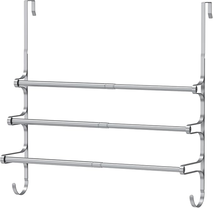 Over The Door Towel Rack, Extendable Triple Towel Storage Holder - Image 3