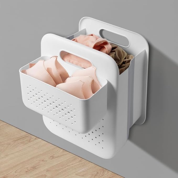 Small Collapsible Laundry Basket, Space-Saving Wall-Mounted Hamper by Goderewild