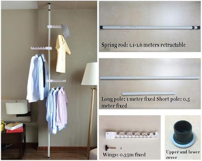 Standing Clothes Laundry Drying Rack Coat Hanger Organizer Floor to Ceiling - Image 3