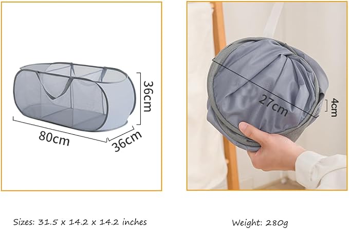 Mesh Laundry Hamper Basket, Sturdy 3 Compartments Laundry Basket, Foldable Pop - Image 2