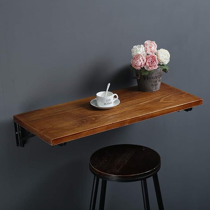 Tianman Industrial Rustic Folding Wall Mounted Workbench Drop Leaf Table by Tianman