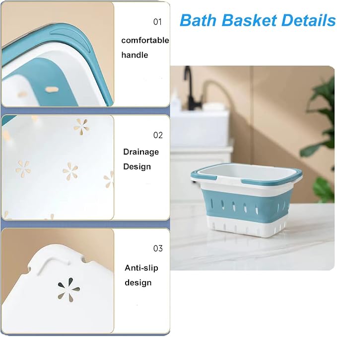 2 Pack Portable Shower Caddy Tote, Plastic Storage Collapsible Basket - Image 3